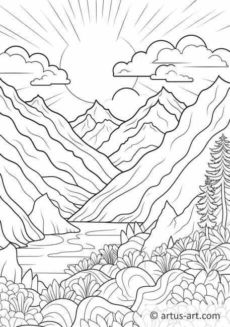 Page de coloriage : Lever de soleil sur les montagnes